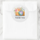 Boho Oranje Camera & Floral Bouquet Waterverf Ronde Sticker (Tas)