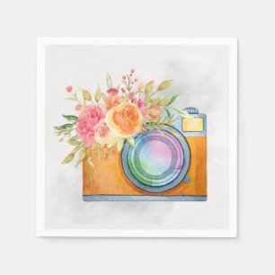 Boho Oranje Camera & Floral Bouquet Waterverf Servet