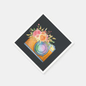 Boho Oranje Camera & Floral Bouquet Waterverf Servet (Hoek)