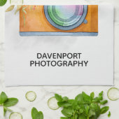 Boho Oranje Camera & Floral Bouquet Waterverf Theedoek (Gevouwen)