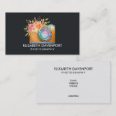 Boho Oranje Camera & Floral Bouquet Waterverf Visitekaartje (Voorkant / Achterkant)