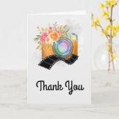 Boho Oranje Camera & Flowers Waterverf Dank u Kaart (Gele Bloem)