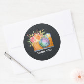 Boho Oranje Camera & Flowers Waterverf Dank u Ronde Sticker (Envelop)