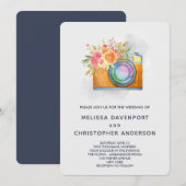 Boho Oranje Camera & Flowers Waterverf Wedding Kaart (Voorkant / Achterkant)