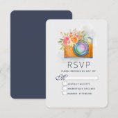 Boho Oranje Camera & Flowers Waterverf Wedding RSVP Kaartje (Voorkant / Achterkant)