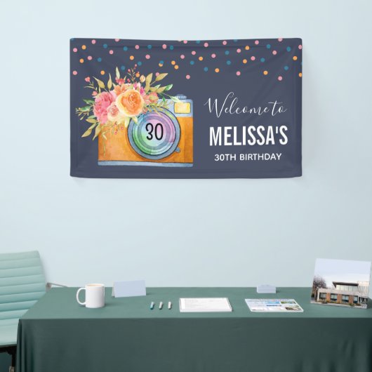 Boho Oranje Camera & Flowers Waterverf Welkom Spandoek (Beurs)