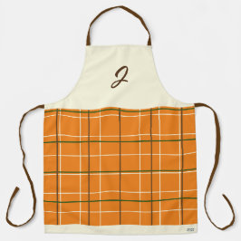 Boho Oranje Chocolade Crème Groene Grid Monogram Schort