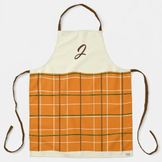 Boho Oranje Chocolade Crème Groene Grid Monogram Schort