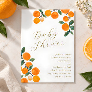 Boho Oranje Citrus Fruit Watercolor Baby Borrel Kaart