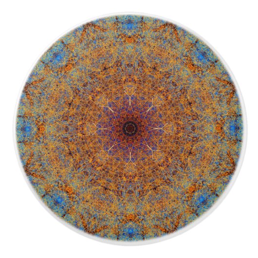 Boho Oranje en Blue Mandala Filigree Floral Keramische Knop (Voorkant)