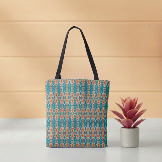 Boho oranje en turquoise door volksstammen geïnspi tote bag
