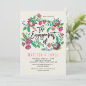 Boho Oranje en Turquoise stripe Floral Verloving Kaart (Staand voorkant)