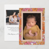 Boho Oranje Floral Two Photo Baby shower Message Bedankkaart (Voorkant / Achterkant)