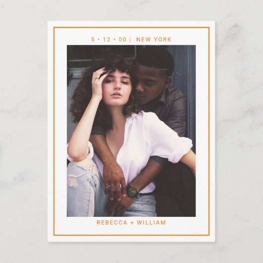 Boho Oranje Foto Wedding Save the Date Invitation Briefkaart (Voorkant)