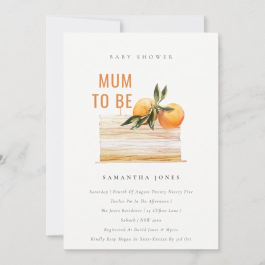 Boho Oranje Fruit Cake Baby shower Invite Bedankkaart (Voorkant)