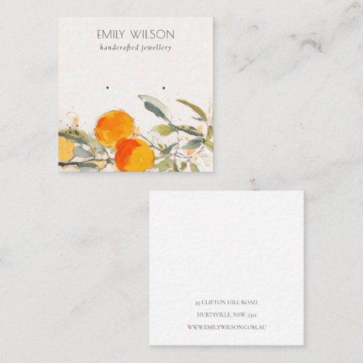 Boho Oranje Fruitige Waterverf Oorbel Stud Display Vierkante Visitekaartje (Voorkant / Achterkant)