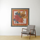 Boho Oranje Geel Blauw Rood Getextureerd Botanisch Wandkleed (In Situ (horizontaal))