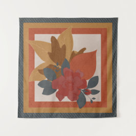 Boho Oranje Geel Blauw Rood Getextureerd Botanisch Wandkleed