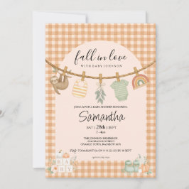 Boho Oranje Gingham Waslijn Baby Shower Kaart