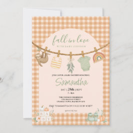 Boho Oranje Gingham Waslijn Baby Shower Kaart