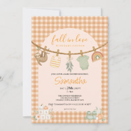 Boho Oranje Gingham Waslijn Baby Shower Kaart