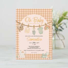 Boho Oranje Gingham Waslijn Oh Baby Shower Kaart