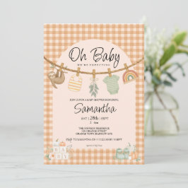 Boho Oranje Gingham Waslijn Oh Baby Shower Kaart