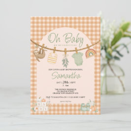 Boho Oranje Gingham Waslijn Oh Baby Shower Kaart