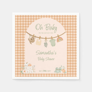 Boho Oranje Gingham Waslijn Oh Baby Shower Servet