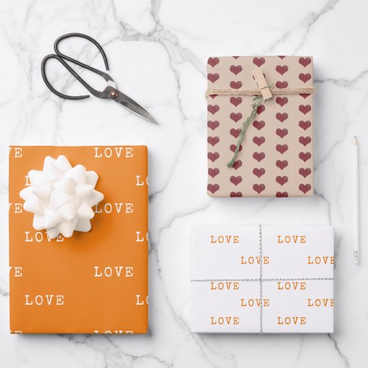 Boho Oranje Hearts Modern Love Valentijnsdag Inpakpapier Vel (Voorkant)