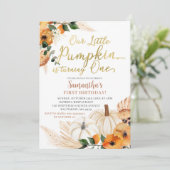 Boho Oranje Pumpkin Birthday Uitnodiging (Staand voorkant)
