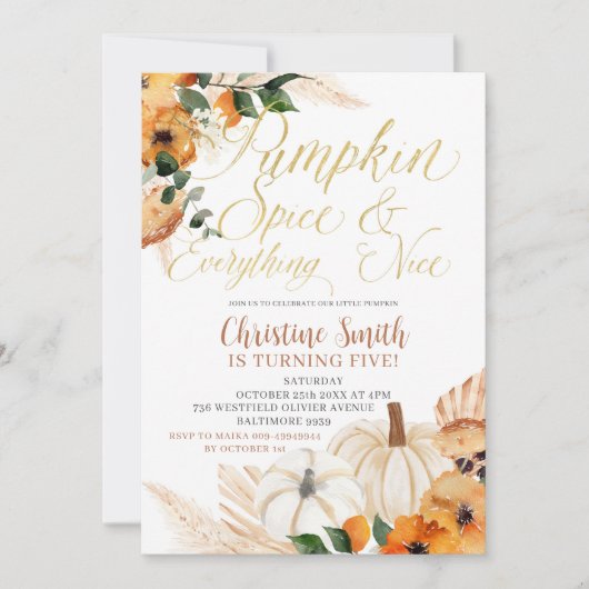 Boho Oranje Pumpkin Kind Birthday Invite Kaart (Voorkant)