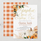 Boho Oranje Pumpkin Kind Birthday Invite Kaart (Voorkant / Achterkant)