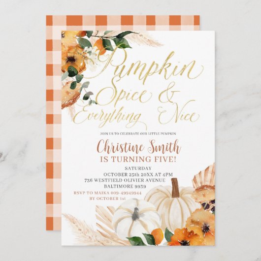 Boho Oranje Pumpkin Kind Birthday Invite Kaart (Voorkant / Achterkant)