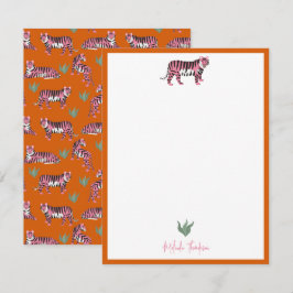Boho Oranje Roze Jungle Tijger Script Notitiekaartje