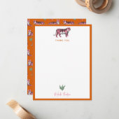 Boho Oranje Roze Jungle Tijger Script Notitiekaartje (Voorkant / Achterkant in situ)