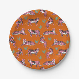 Boho Oranje Roze Jungle Tijgers Papieren Bordje