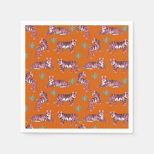 Boho Oranje Roze Jungle Tijgers Servet (Voorkant)