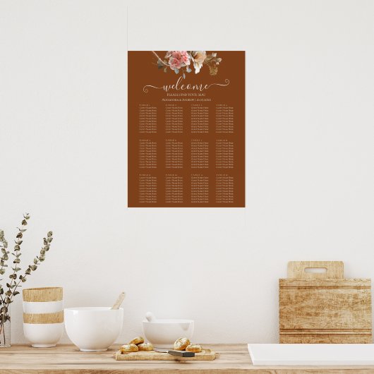 Boho Oranje Rust Fall Wedding Seding Chart Poster (Keuken)