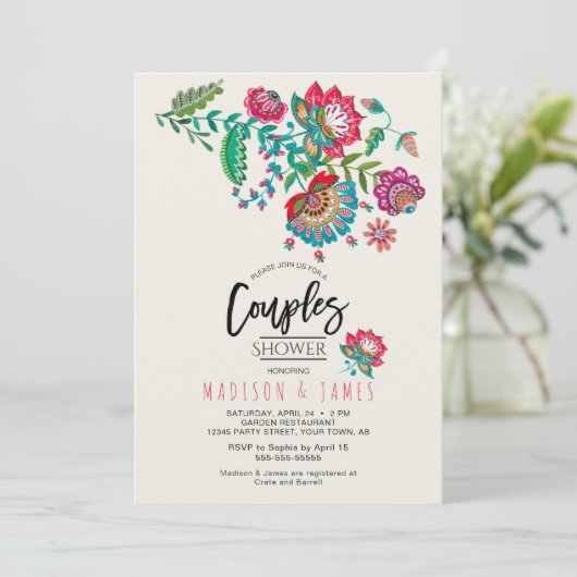 Boho Oranje stripe Folk Flowers | Kogelschoen Kaart (Staand voorkant)