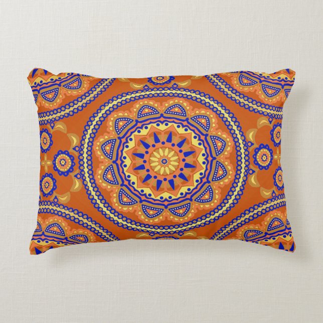Boho Oranje Tile Design Accent Kussen (Voorkant)