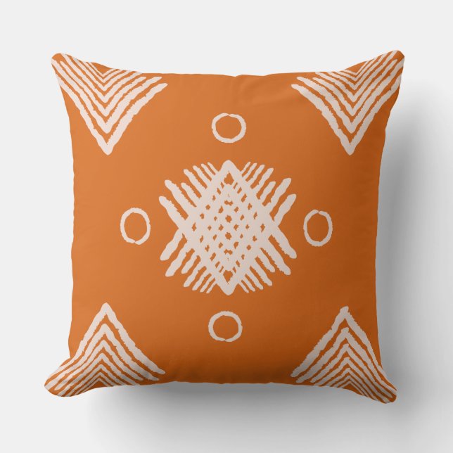 Boho Oranje Tribal Kussen (Voorkant)