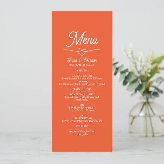 Boho Oranje Trouwmenu Menu (Staand voorkant)