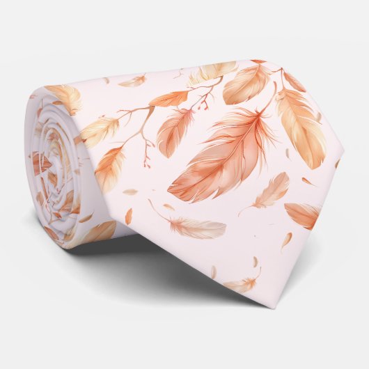 Boho Oranje veren bruiloft Stropdas (Opgerold)