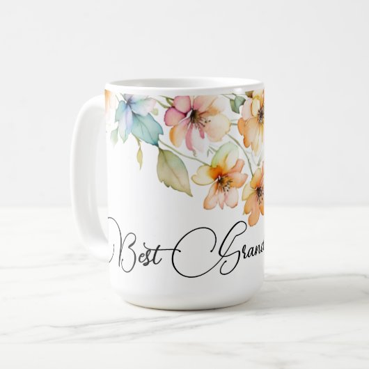  Boho Oranje Waterverf Wildflower Oma Koffiemok (Voorkant links)