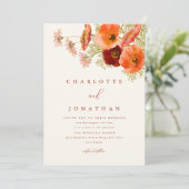 Boho Oranje Wilde Bloem Herfst Bruiloft Kaart (Staand voorkant)