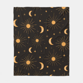 Boho oranje zon en maan patroon fleece deken