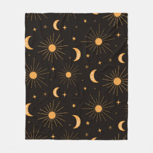 Boho oranje zon en maan patroon fleece deken