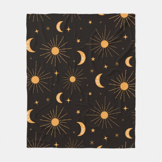 Boho oranje zon en maan patroon fleece deken (Voorkant)