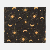 Boho oranje zon en maan patroon fleece deken (Voorkant (Horizontaal))